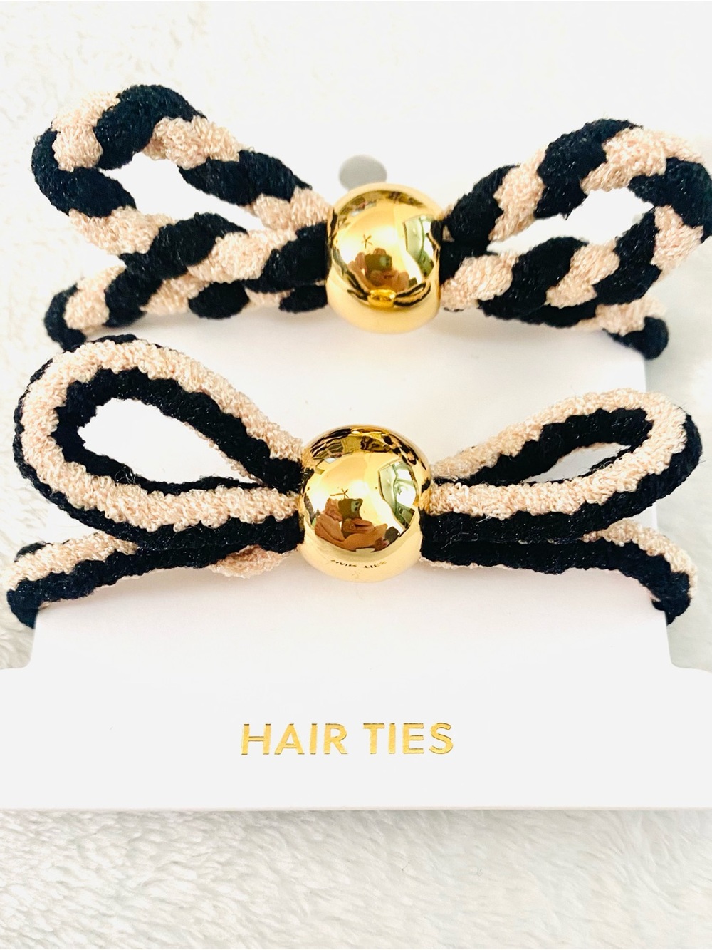 J. Crew Black/Gold Bow Elastic Hair Ties (2) NWT
